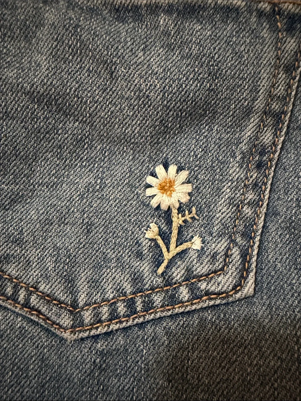 Old Navy Blue Denim Cutoff Shorts with Daisy Embroidery